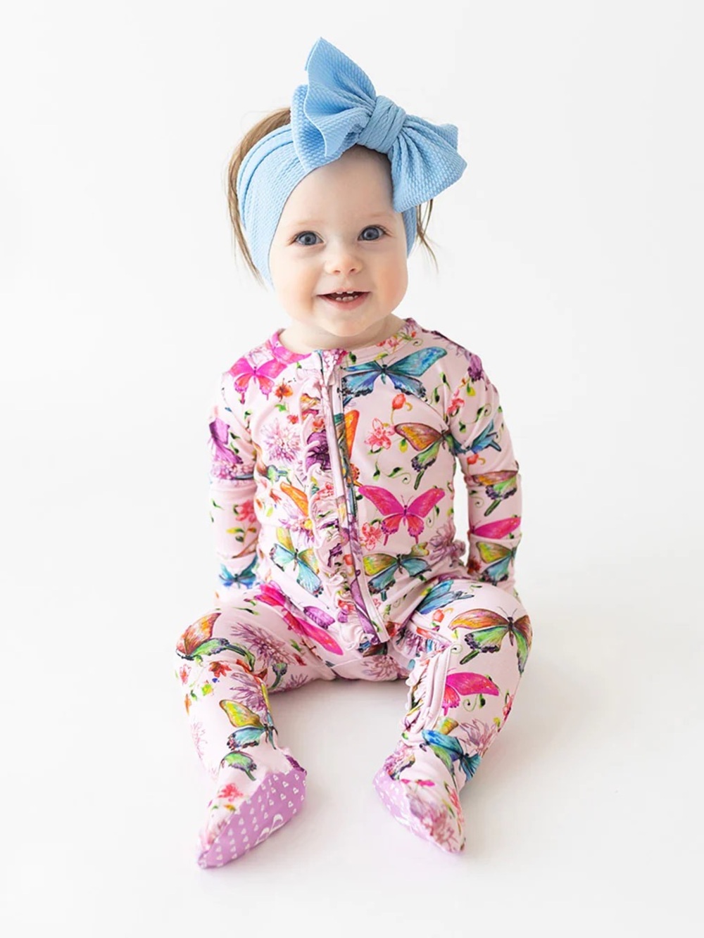 Posh Peanut Watercolor Butterfly Bamboo Ruffle Zip Footie Sleeper 3-6 Months